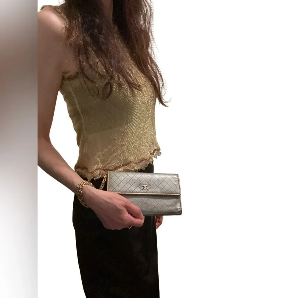 Chanel Metallic Gray Quilted Wallet